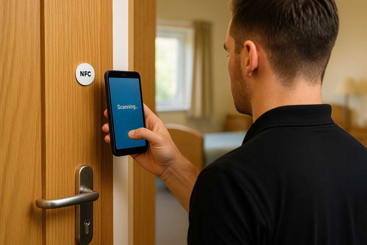 CareOS NFC scan on a care home door